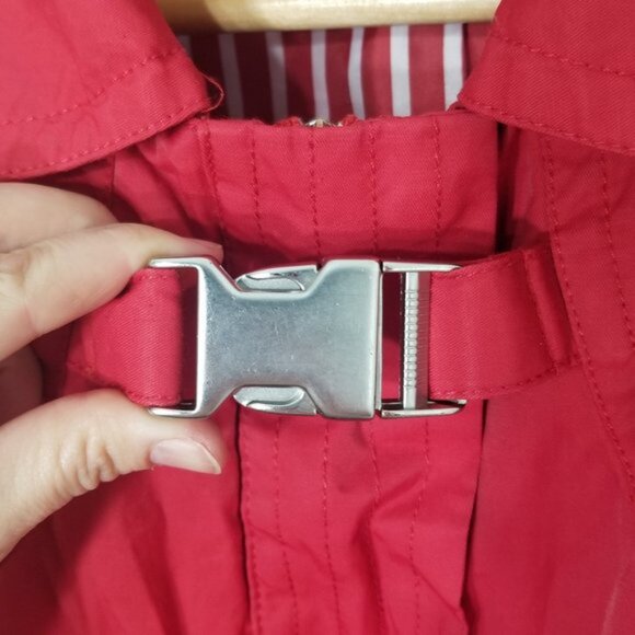 Suka Bright Red Snap Zip Front Coat Lined Jacket Cotton Blend Trench Buckle Med - Picture 3 of 14